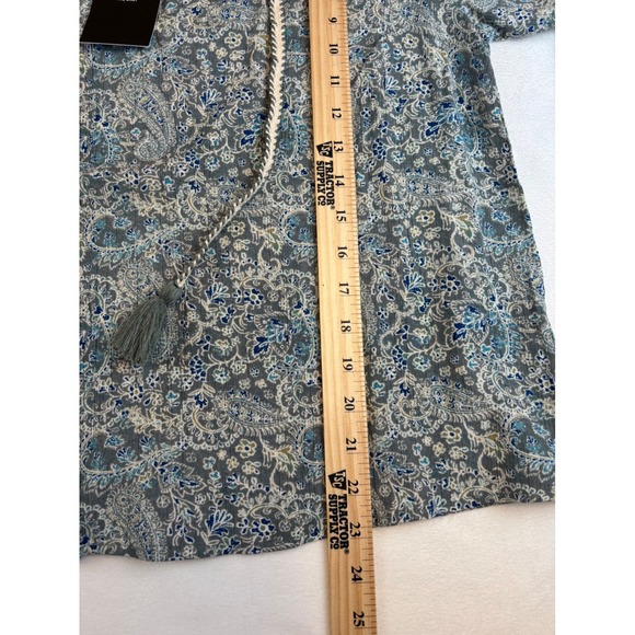 Frye Women's Small Paisley‎ Print Long Sleeve Blouse Tie Neck Top Blue  Boho New - Picture 8 of 9